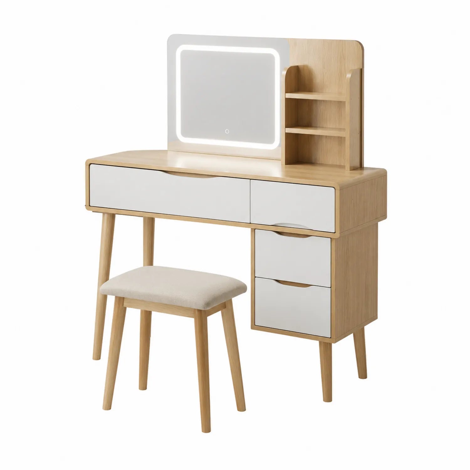 Tocador de Madera con Espejo LED y Taburete