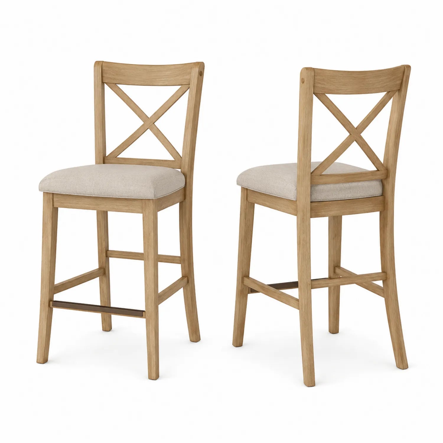 Juego de 2 sillas de madera con asiento de poliéster beige