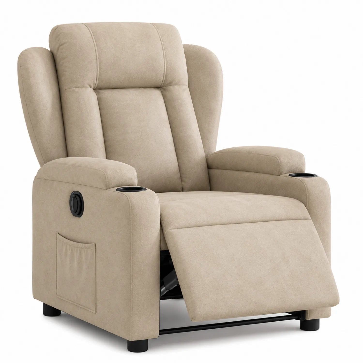 Sillón Reclinable de Tela Poliester Beige con Porta Vasos