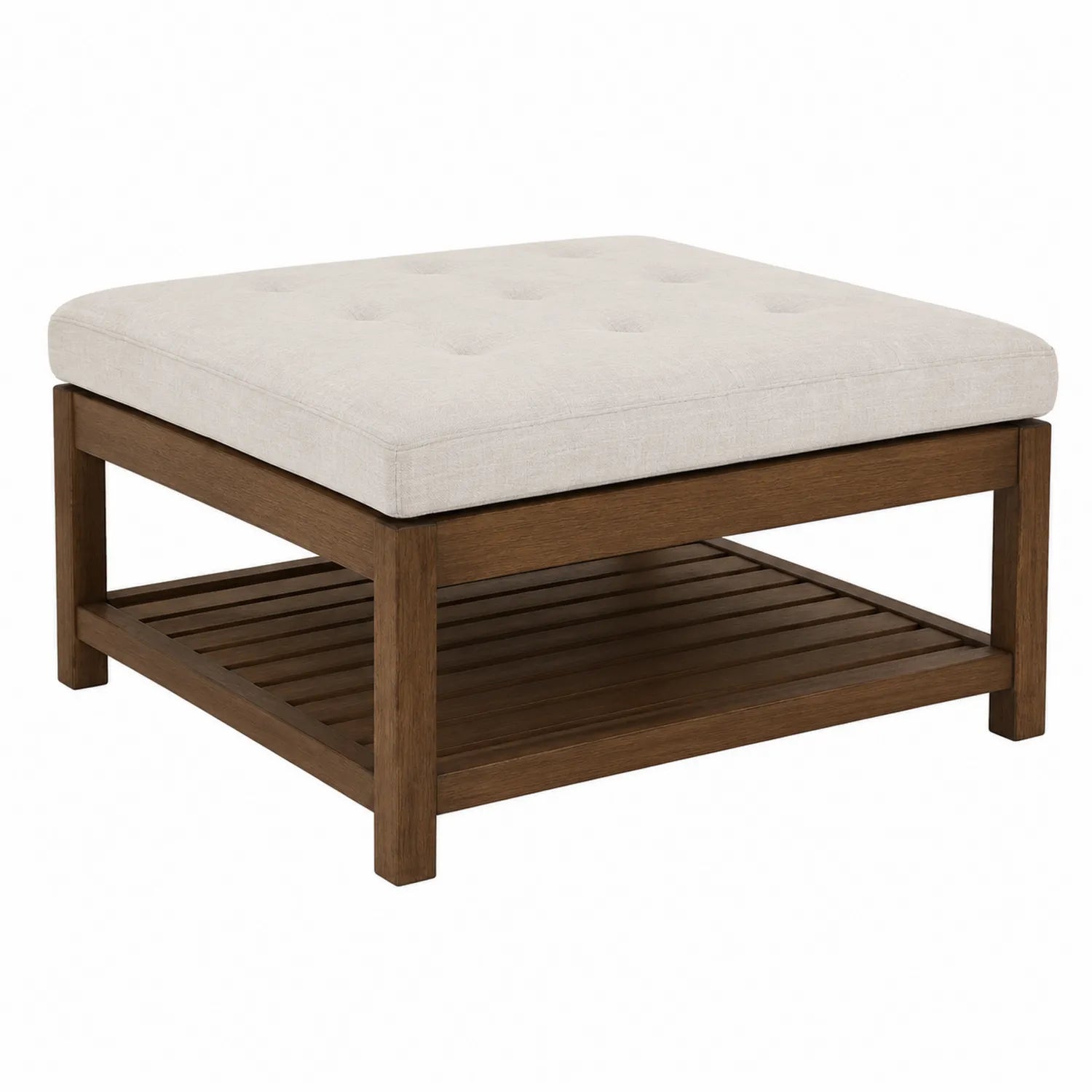 Reposapiés de madera con cojín beige 80x80x45 cm