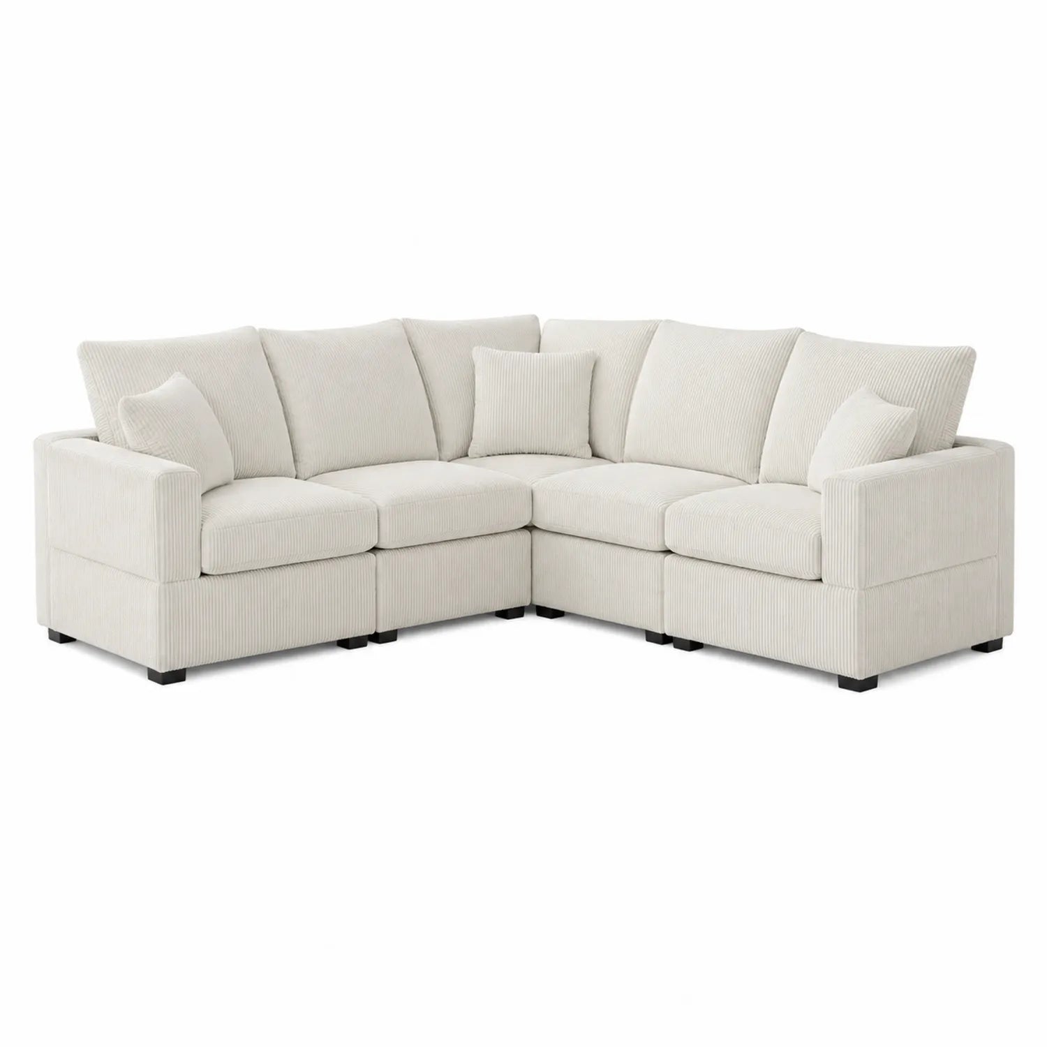 Sofá esquinero de pana beige de 5 plazas