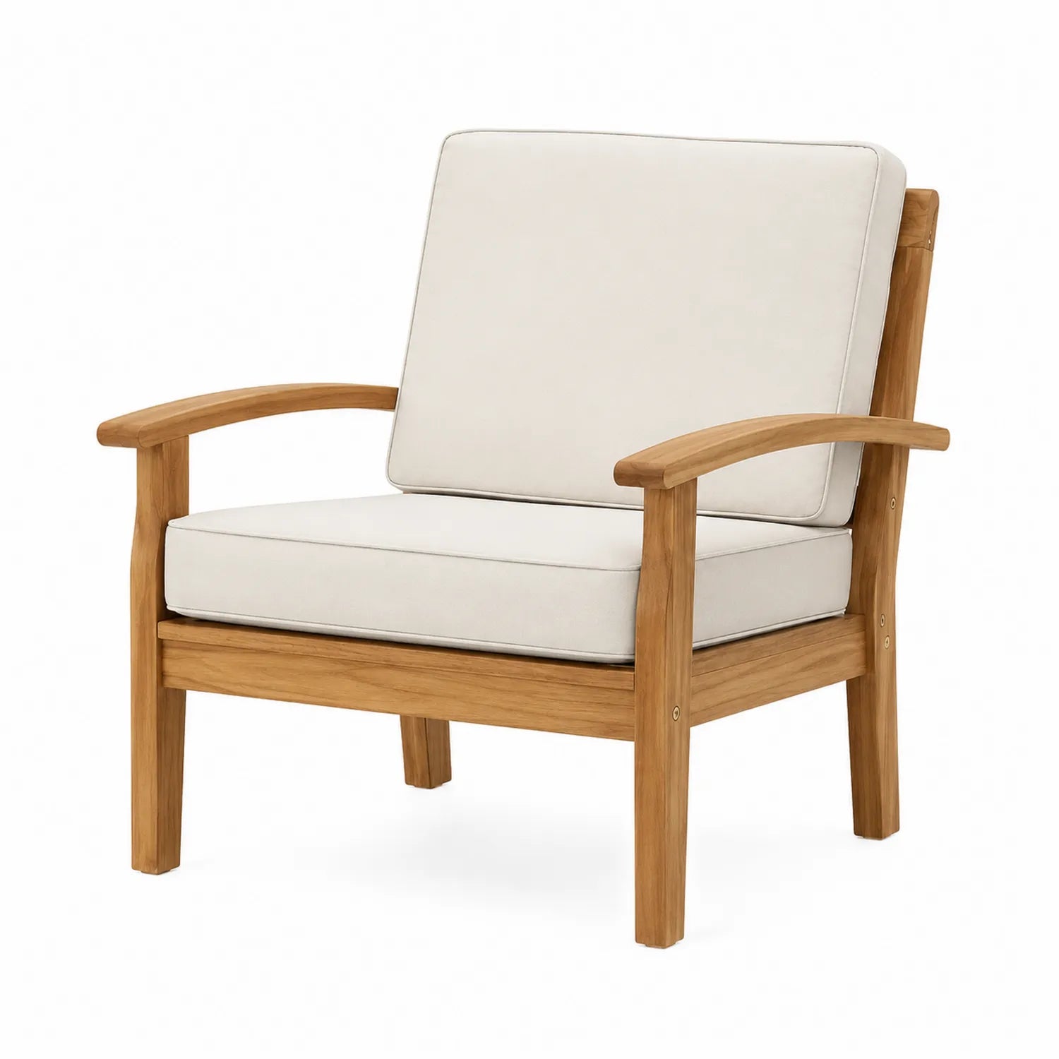 Silla de teca con cojines de poliéster crema