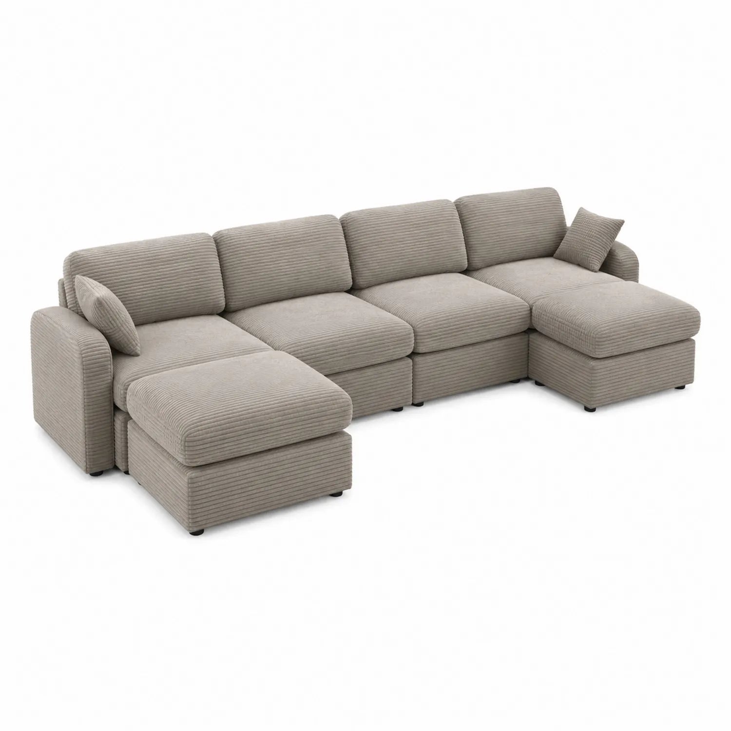 Sofá Seccional Modular de Chenilla en Forma de L Gris Claro