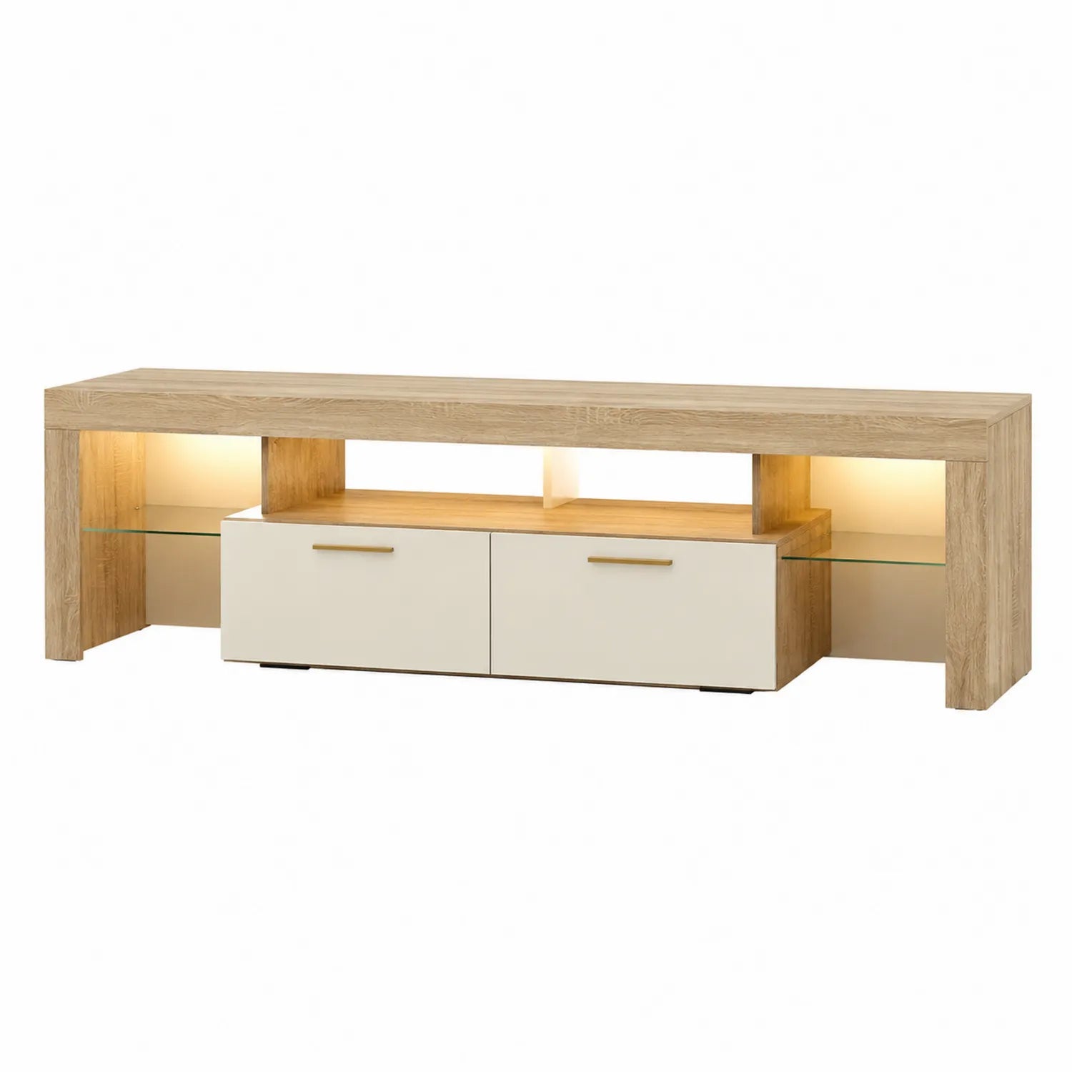 Mesa de TV de madera y vidrio templado 180x40x50 cm Marrón/Blanco