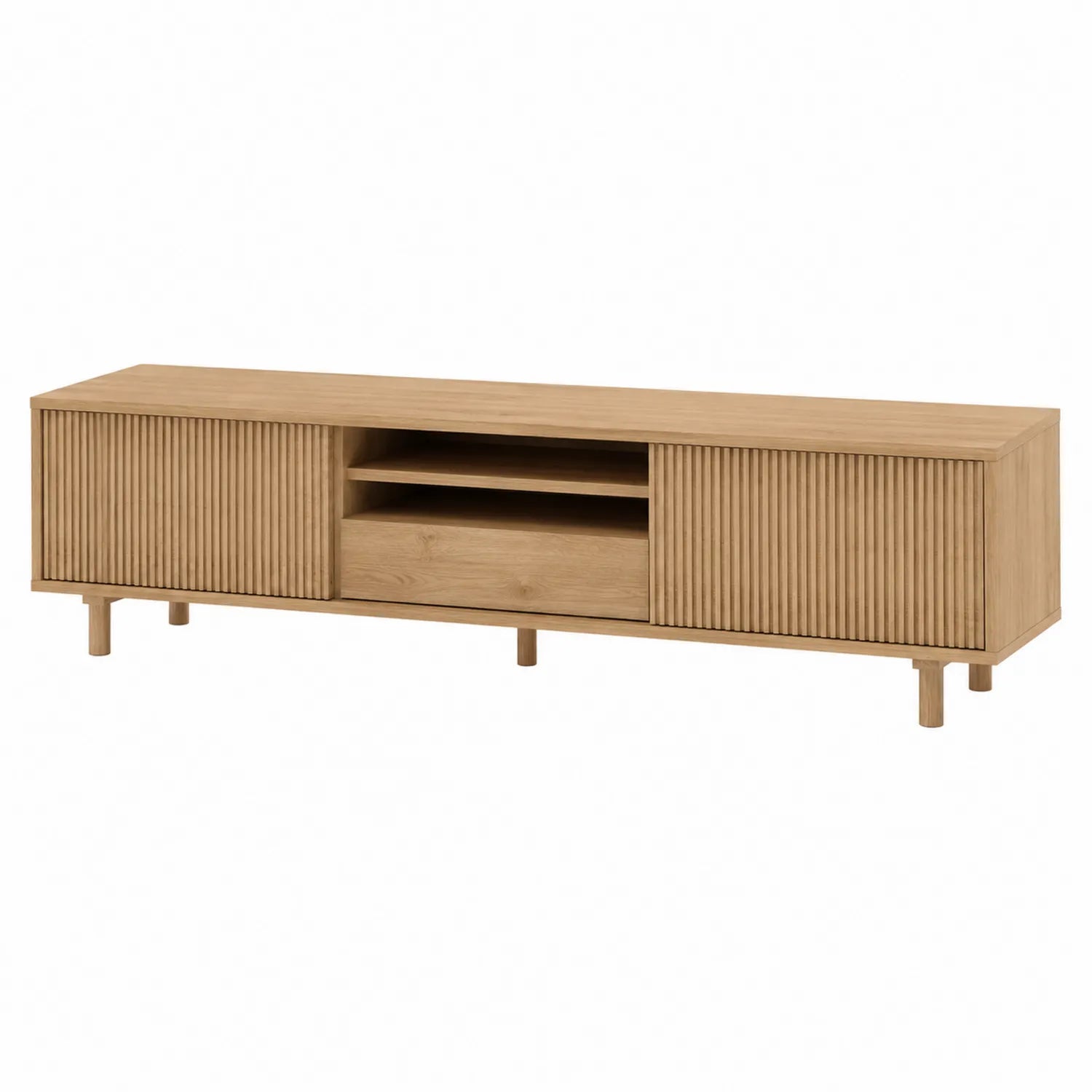 Mueble de TV de madera de roble con puertas correderas