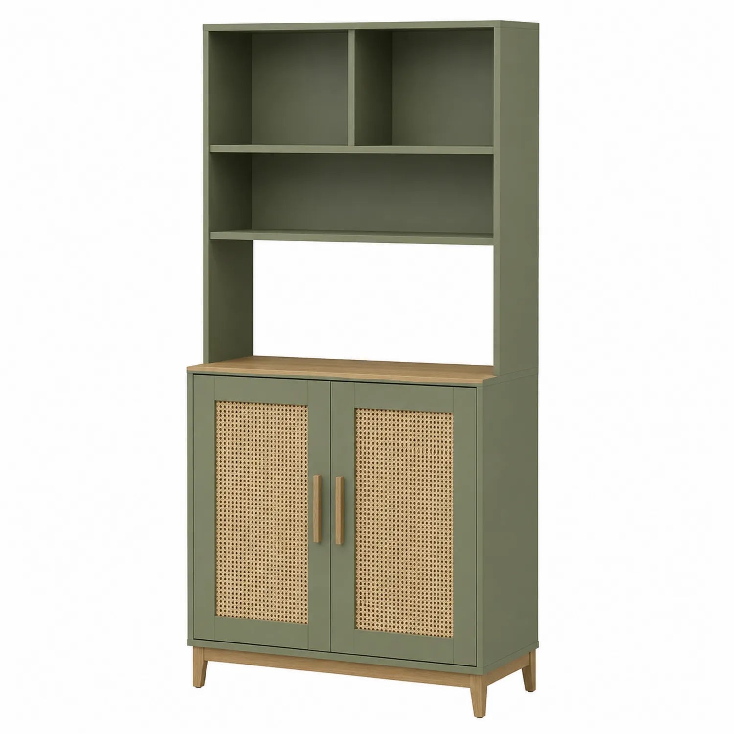 Estantería de madera y ratán verde 180x80x40 cm