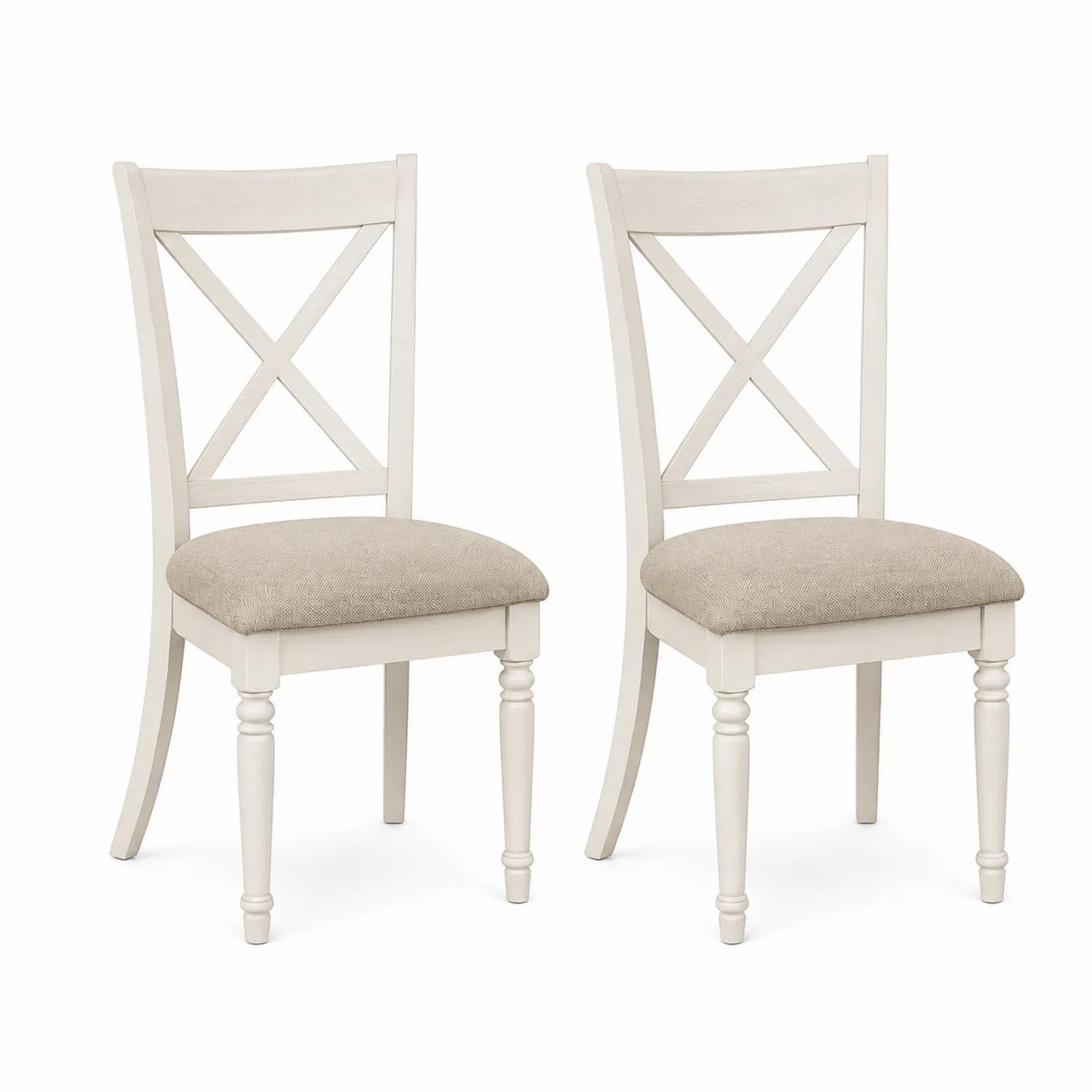 Conjunto de 2 sillas con respaldo cruzado de madera y asiento de tela Beige