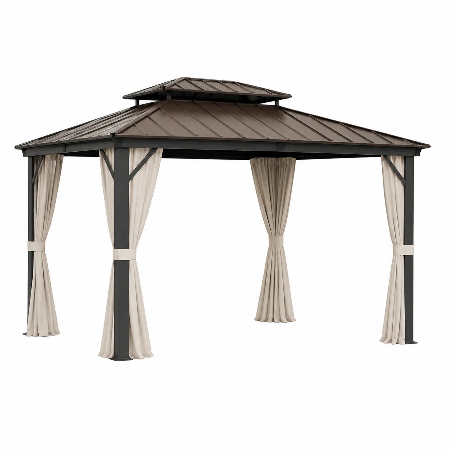 Gazebo de Acero con Techo Metálico y Cortinas de Poliéster 300x300x270 cm