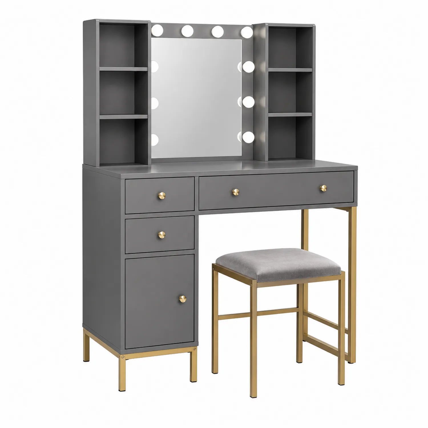 Tocador de MDF con Espejo y Luces LED Gris y Dorado