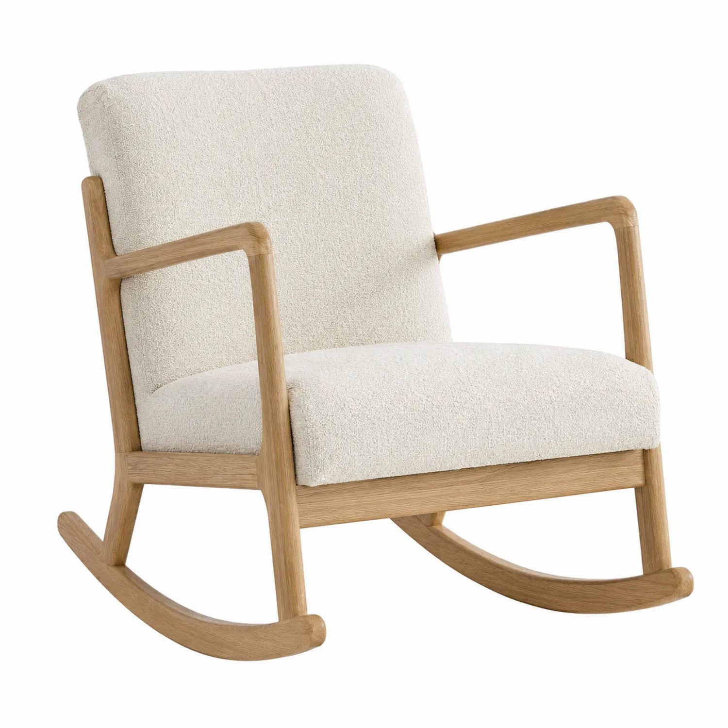 Mecedora de madera de roble y tapizado en blanco 62x75x85 cm