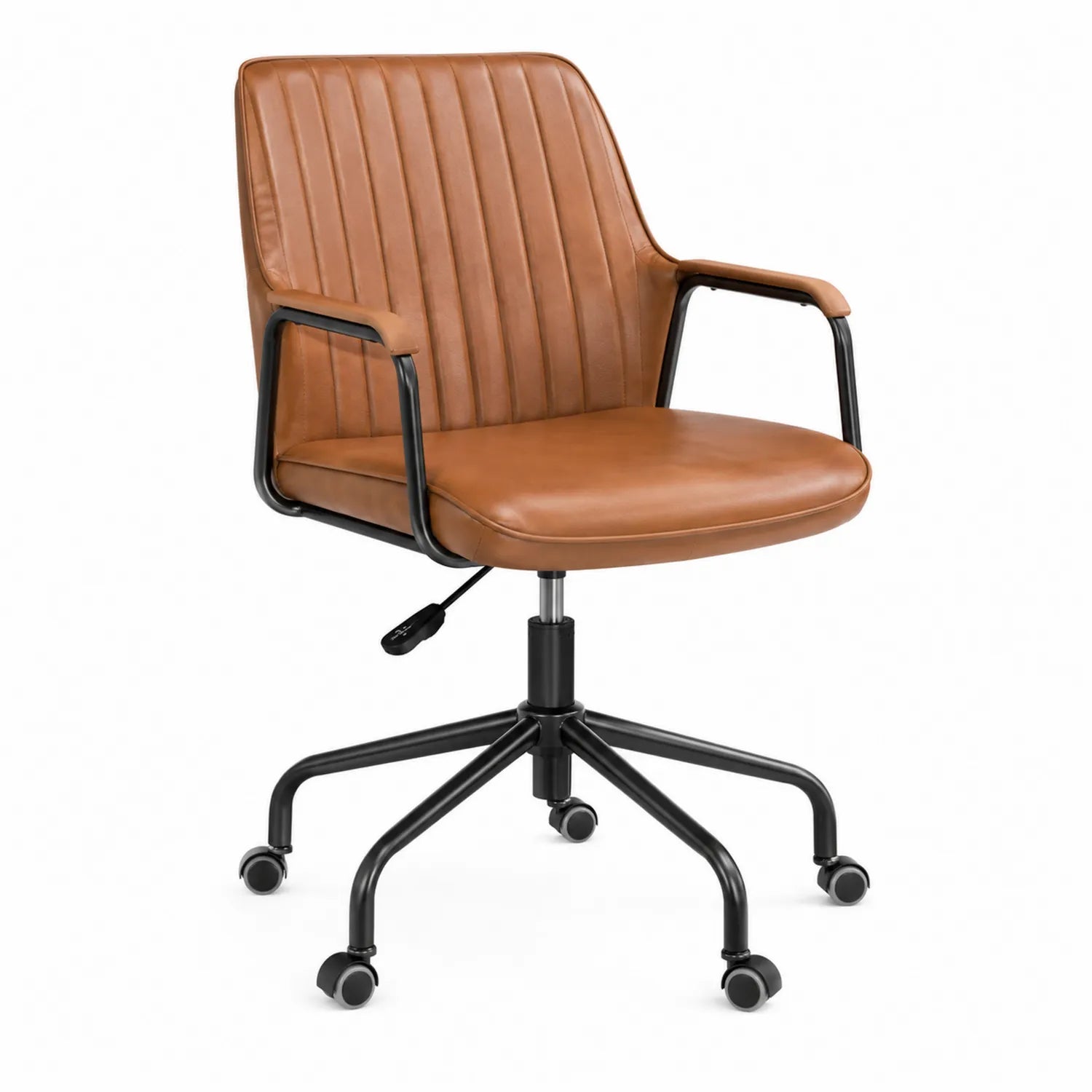 Silla de Oficina de Cuero Sintético Marrón Ajustable con Ruedas