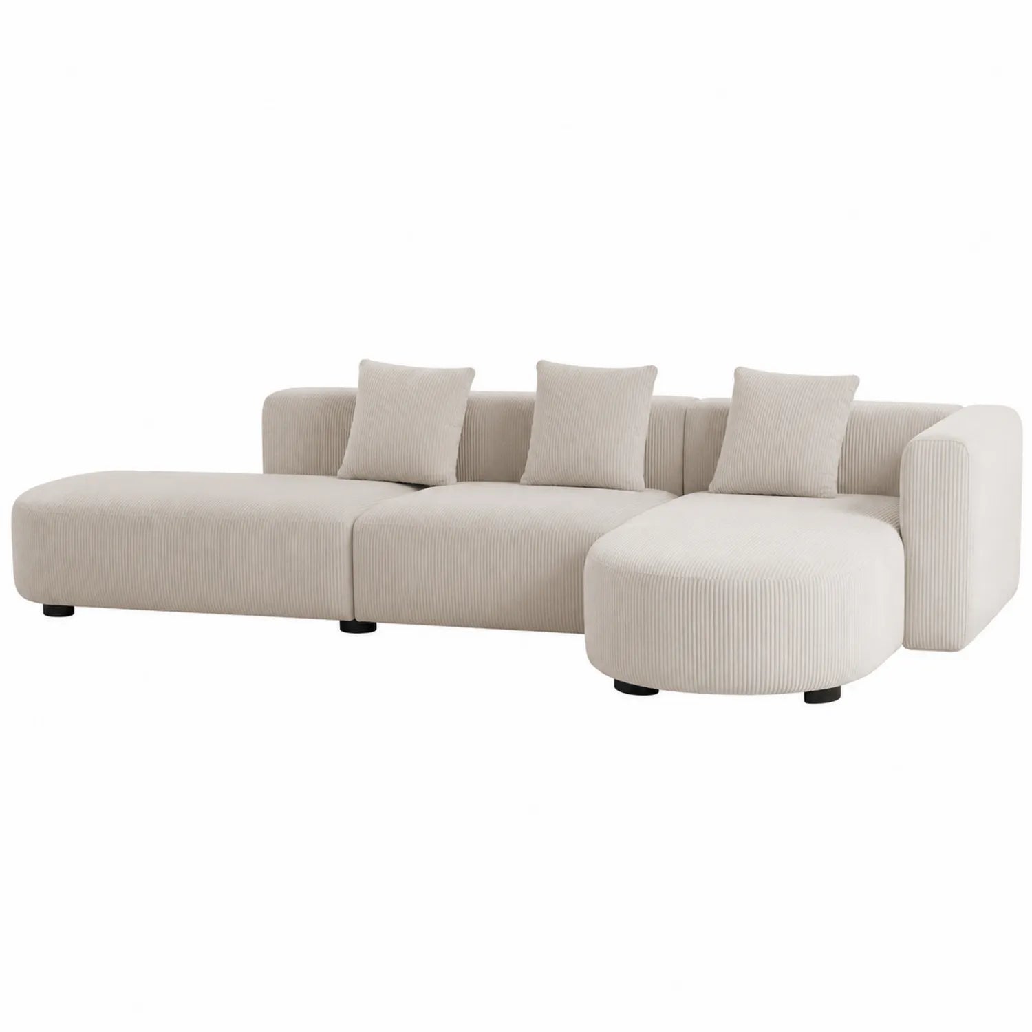 Sofá seccional de pana beige con chaise longue derecha