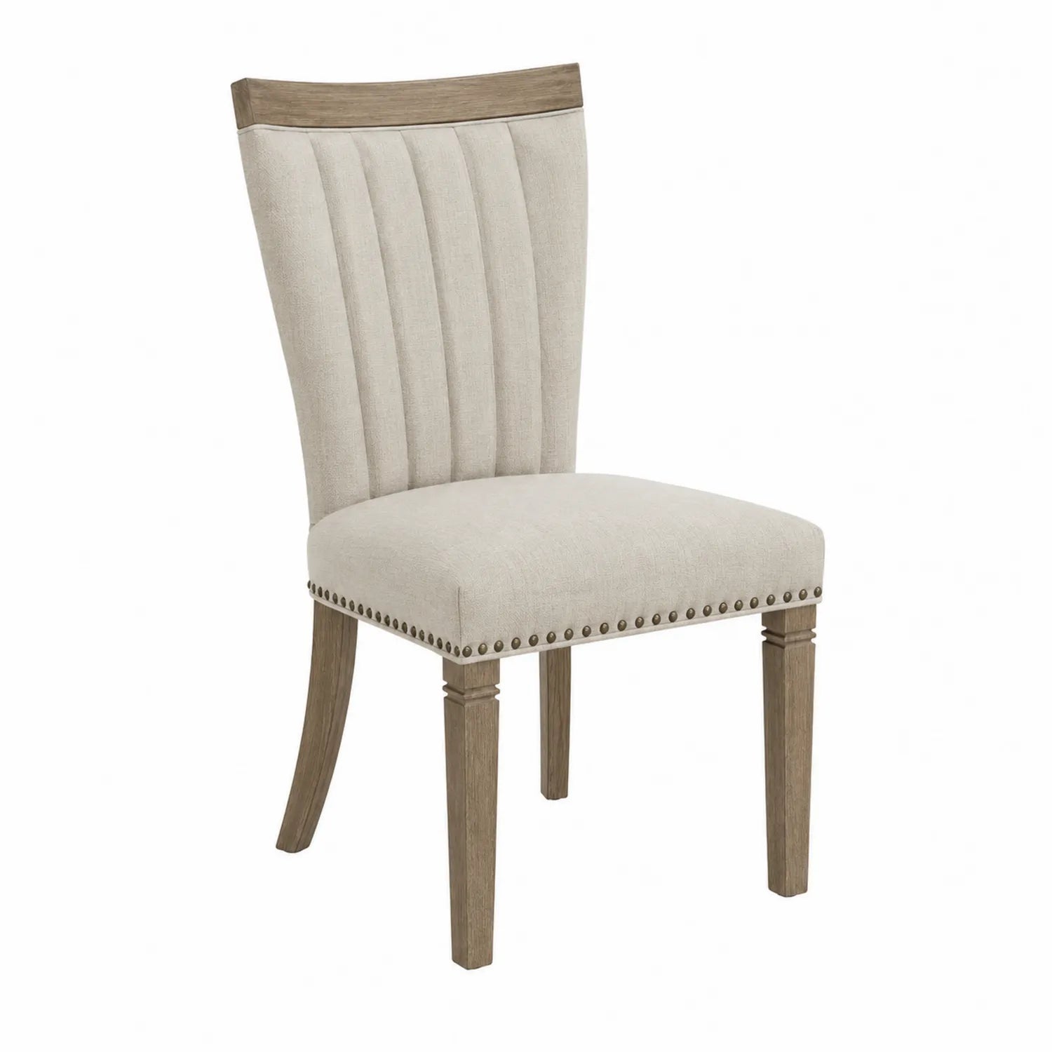 Silla de lino beige con patas de madera