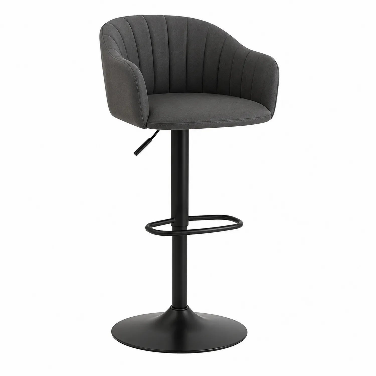 Taburete de Tela Gris con Base de Metal Negro