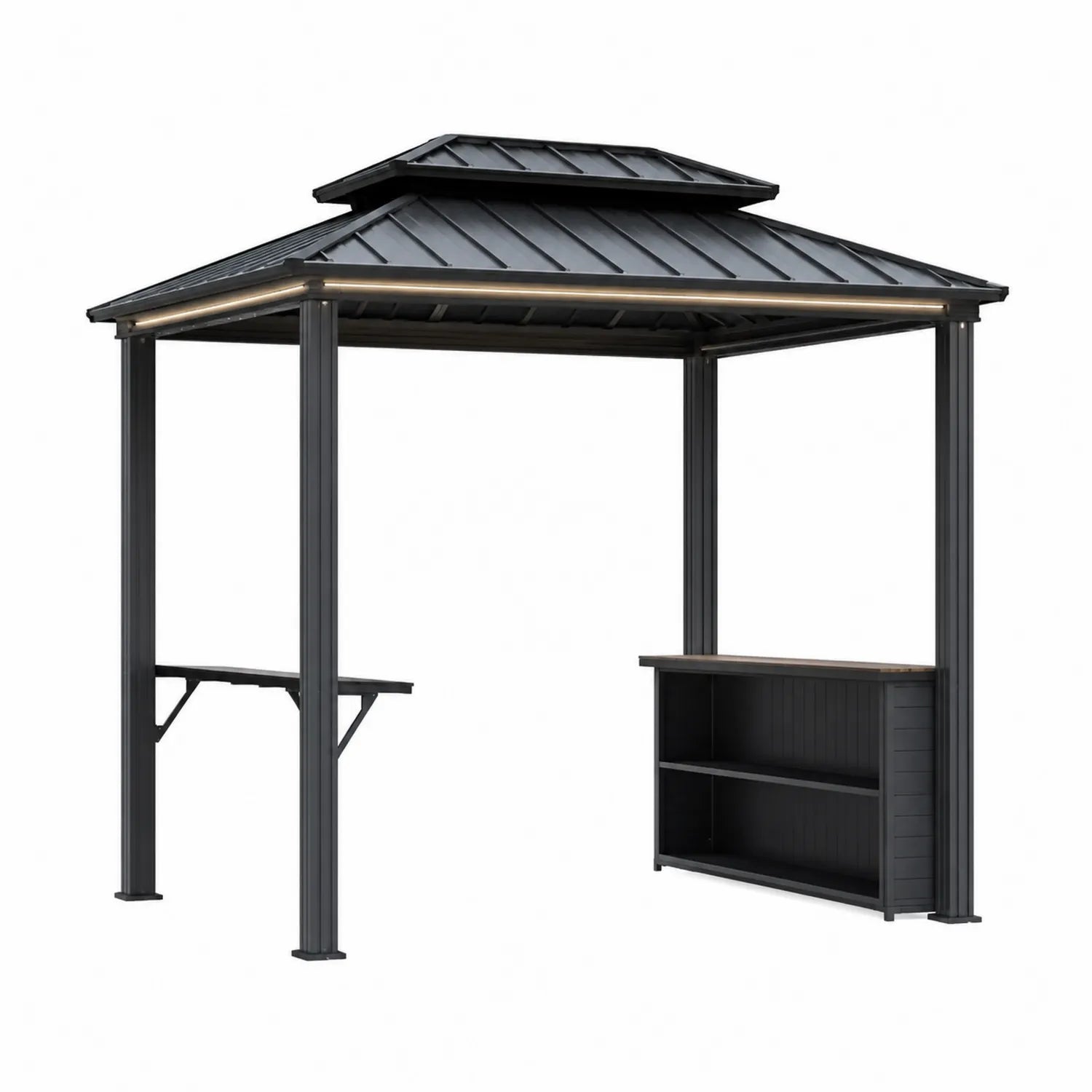 Cenador de Aluminio Negro con Techo a Dos Aguas