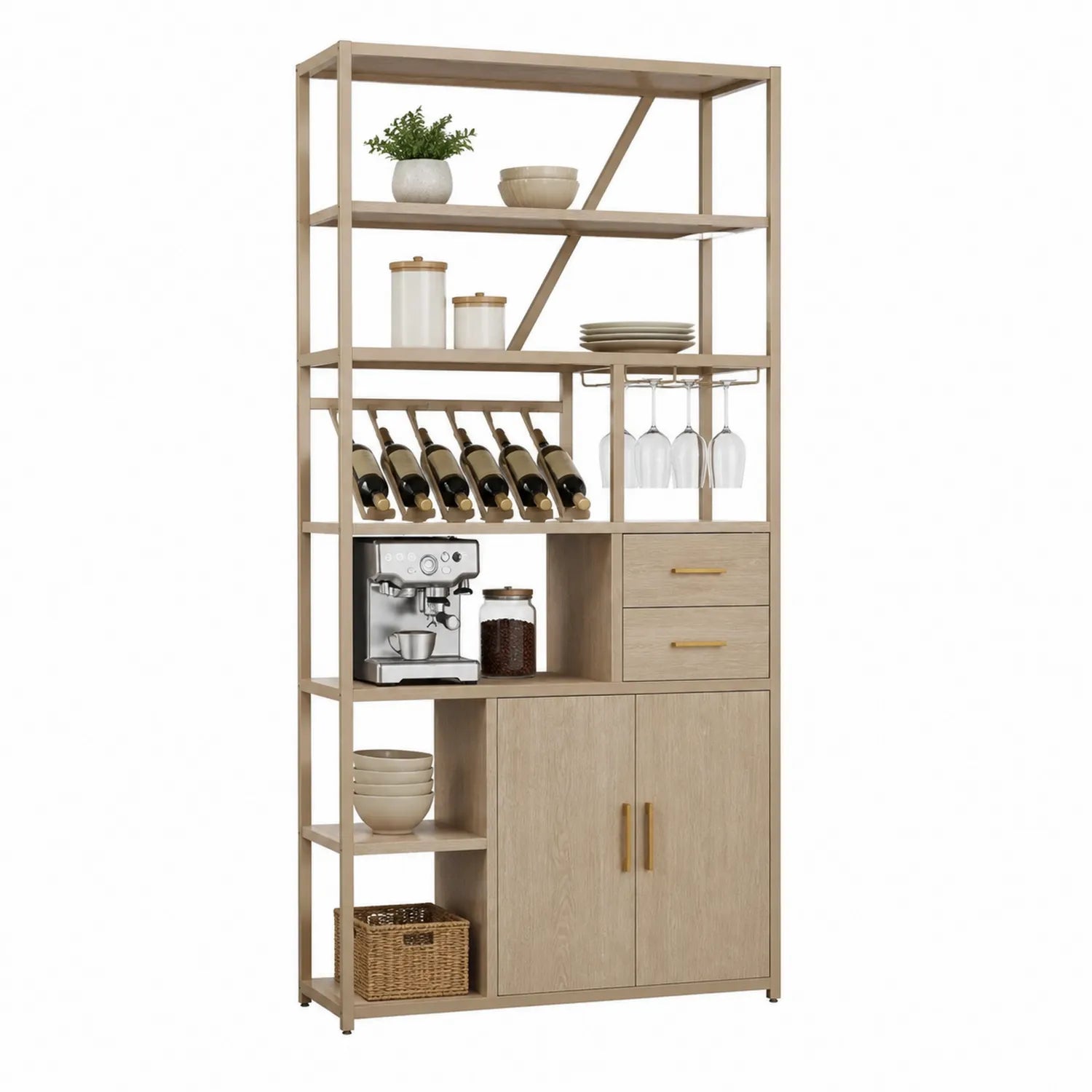 Estantería de Madera con Soporte para Vinos y Puertas