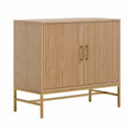 Aparador de madera chapada de roble con estructura de acero dorado 100x40x80 cm