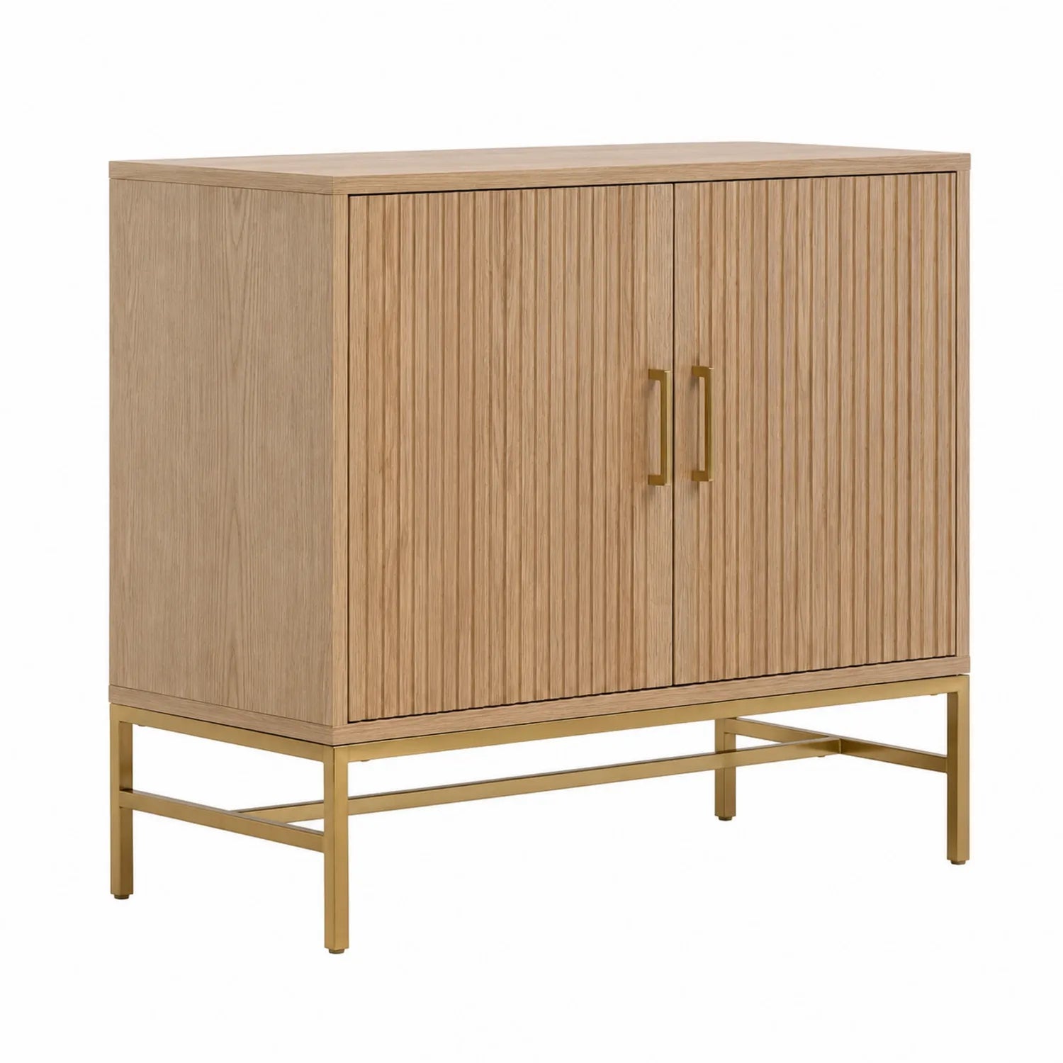 Aparador de madera chapada de roble con estructura de acero dorado 100x40x80 cm