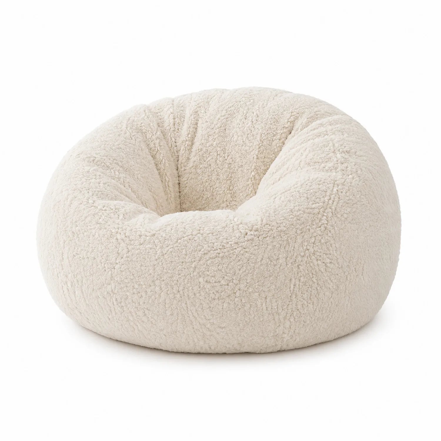 Puf Redondo de Tela de Felpa Beige para Interior 70x70x40 cm