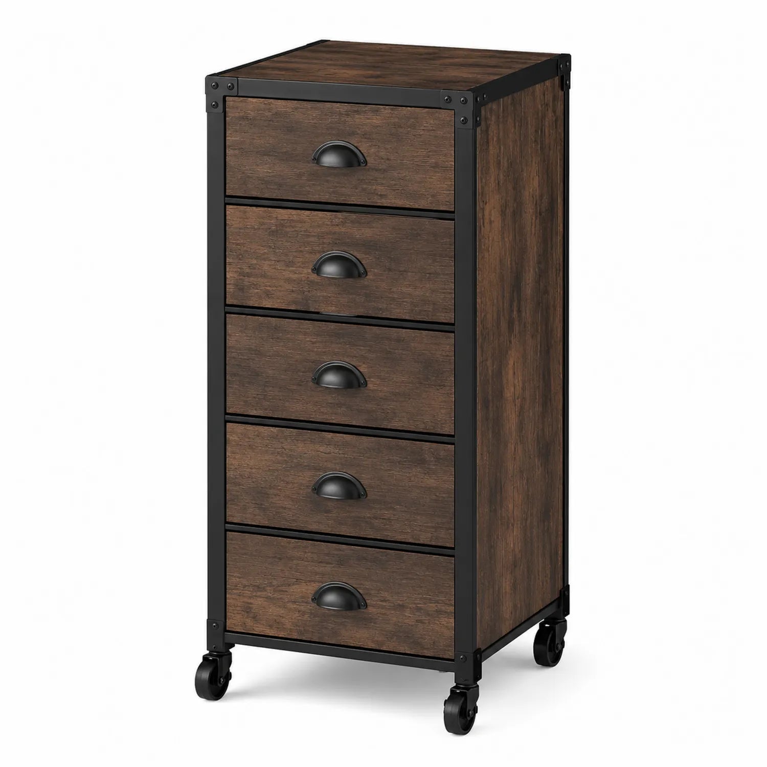 Cajonera de Madera y Metal con Ruedas Marrón y Negro