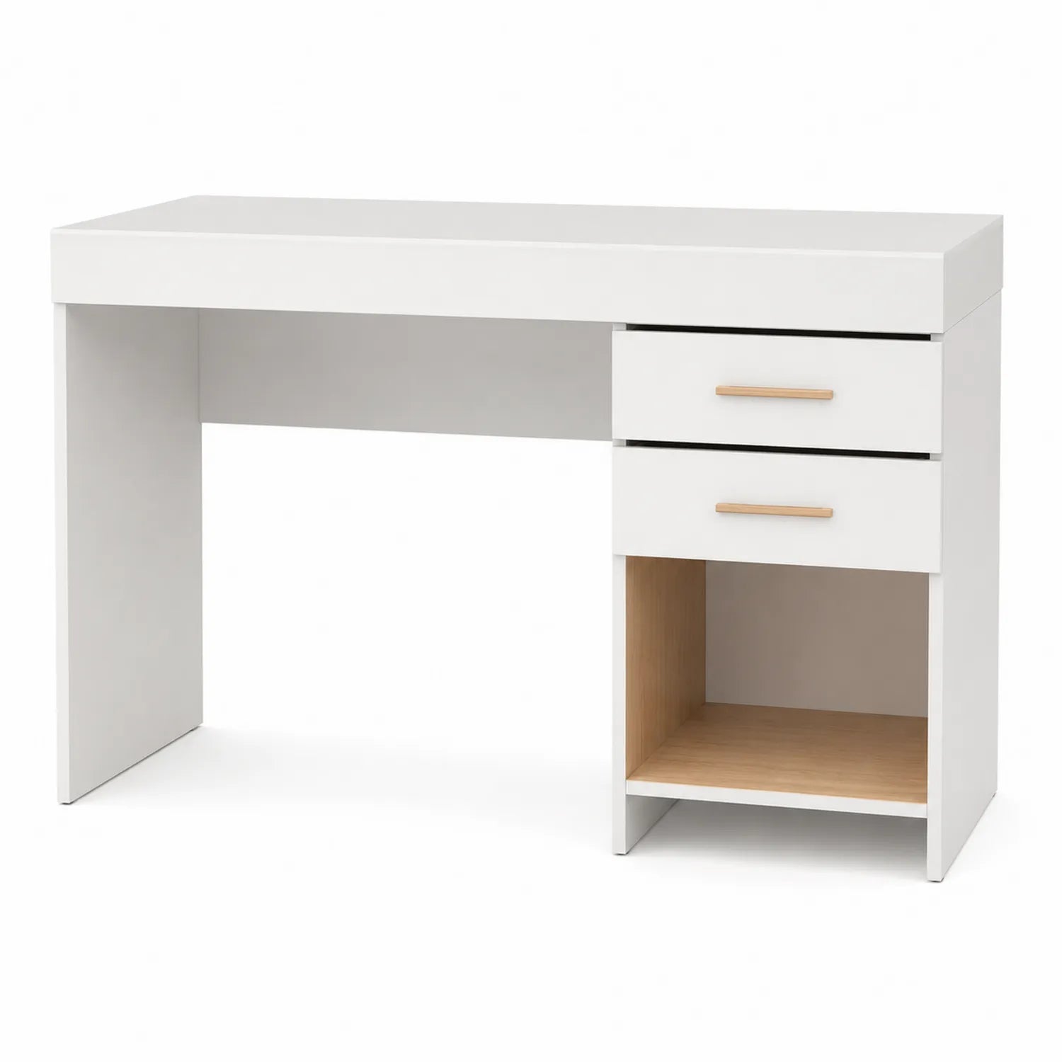 Escritorio Blanco de MDF con 2 Cajones y Estante
