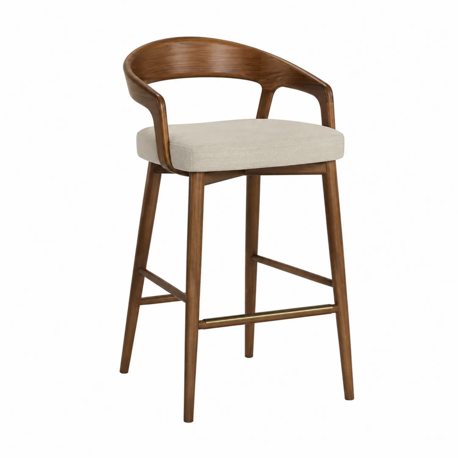 Taburete de Madera con Asiento de Tela Beige